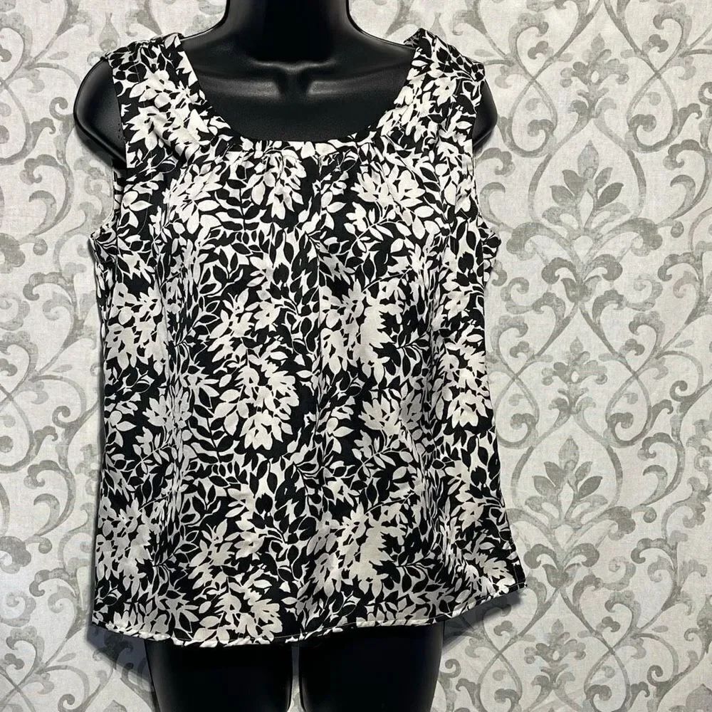 TALBOTS Black and White Floral Tank